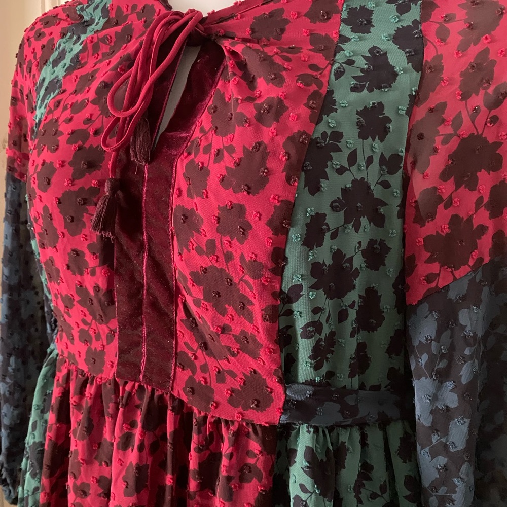 Matilda Jane A Little Party Floral Swiss Dot Velvet Dress Size M Red Green Blue